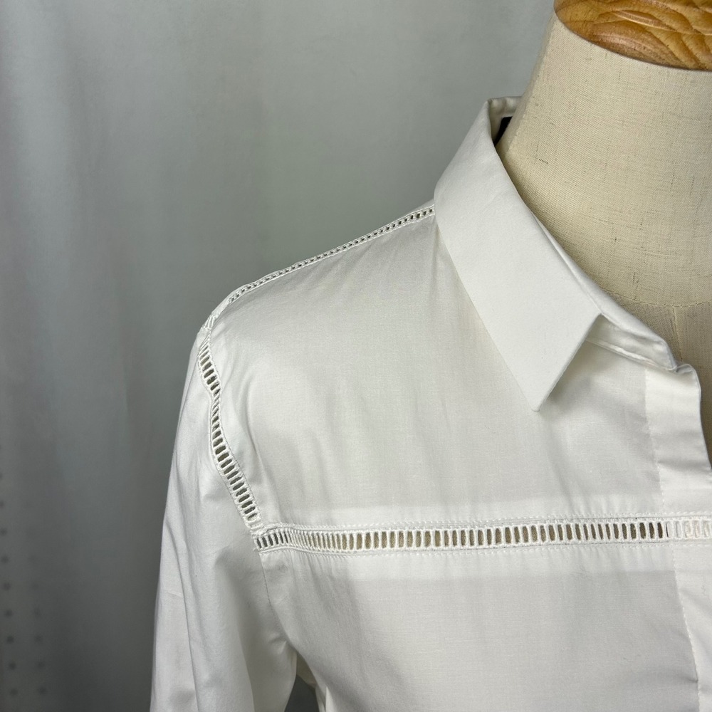 The Kooples - Long Sleeve Button Down Shirt - Ladder Lace Detail - White - Large